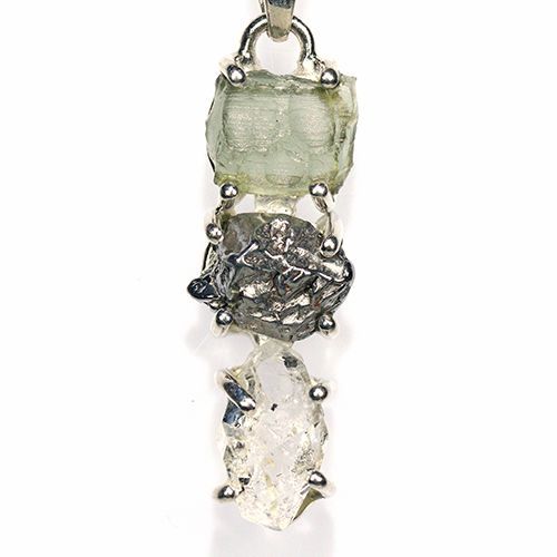 〔J 367-16〕天然モルダバイト 鉄隕石 ハーキマーダイヤモンド sv 925 ペンダントトップ meteorite