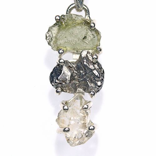 〔J 367-19〕天然モルダバイト 鉄隕石 ハーキマーダイヤモンド sv 925 ペンダントトップ meteorite