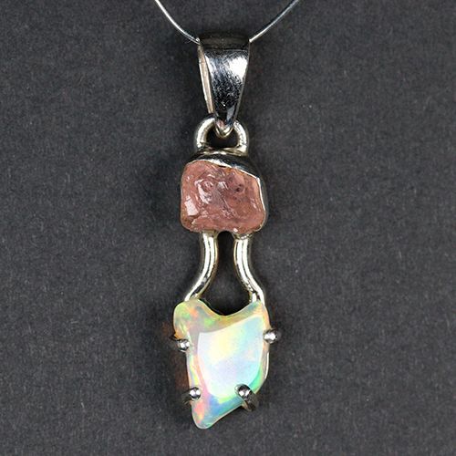 〔J368-4〕エチオピアンオパール ローズクォーツ sv925 宝石質原石ペンダントトップ opal rosequartz