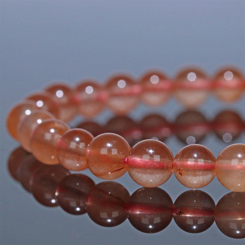 〔K 2032-5〕約6.8 mm ピンクサゲニティッククォーツ ブレスレット Pink Sagenitic quartz