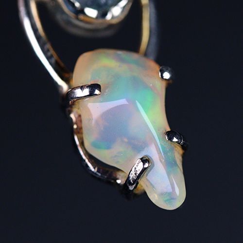 〔J 368-15〕エチオピアンオパール アクアマリン sv 925 宝石質原石ペンダントトップ opal aquamarine