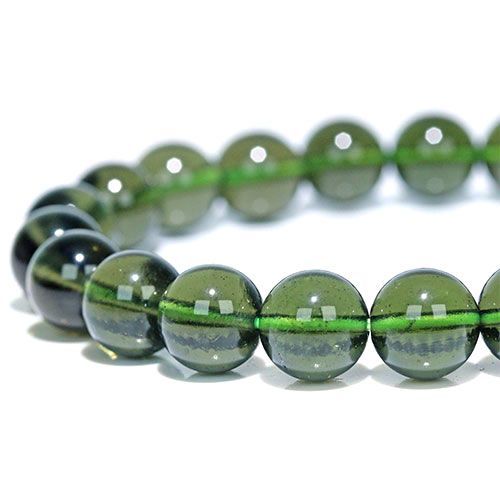 モルダバイトとモルダウクォーツのブレスレット K2029-1〕トップグレード 約9mm チェコ産 天然モルダバイト Moldavite