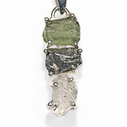 〔J 367-24〕天然モルダバイト 鉄隕石 ハーキマーダイヤモンド sv 925 ペンダントトップ meteorite