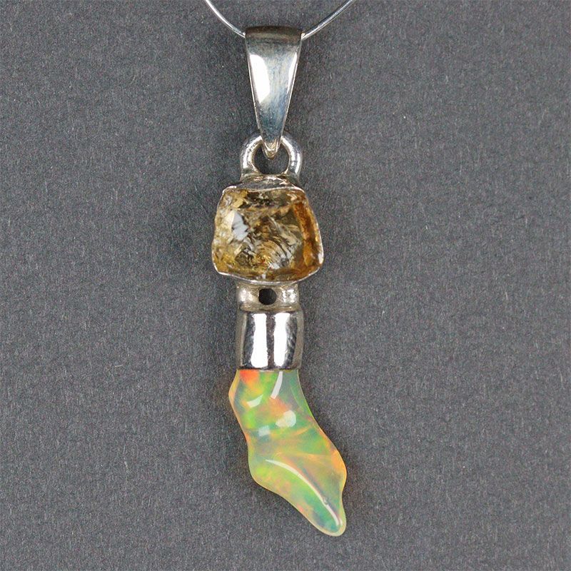 〔J368-3〕エチオピアンオパール シトリン sv925 宝石質原石ペンダントトップ opal citrine