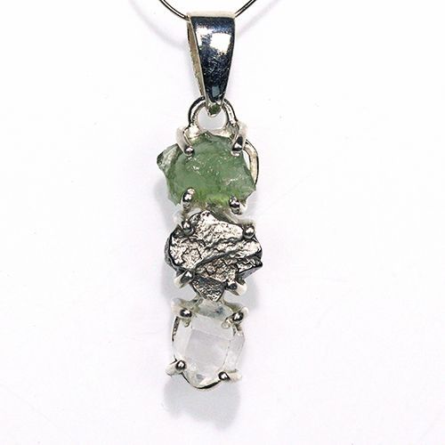 〔J367-18〕天然モルダバイト 鉄隕石 ハーキマーダイヤモンド sv925 ペンダントトップ meteorite