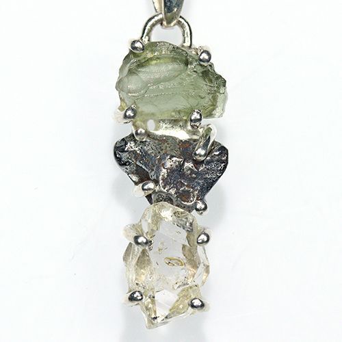 〔J 367-23〕天然モルダバイト 鉄隕石 ハーキマーダイヤモンド sv 925 ペンダントトップ meteorite