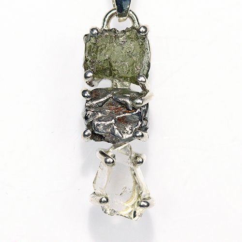 〔J 367-22〕天然モルダバイト 鉄隕石 ハーキマーダイヤモンド sv 925 ペンダントトップ meteorite
