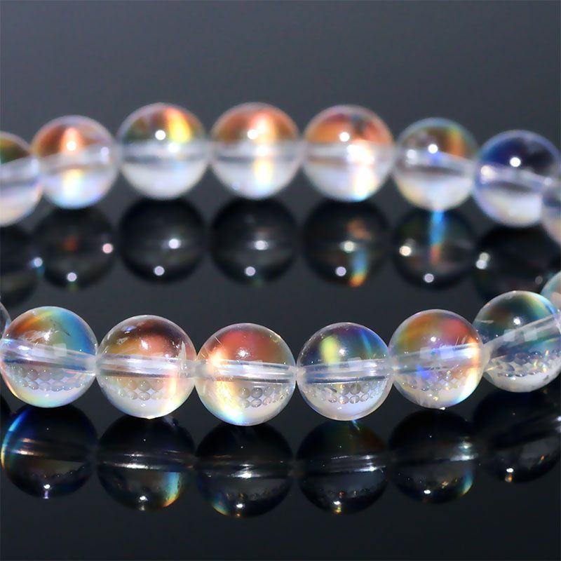 〔K 2033-2〕トップグレード 約8 mm マダガスカル産 レインボームーンストーン ブレスレット