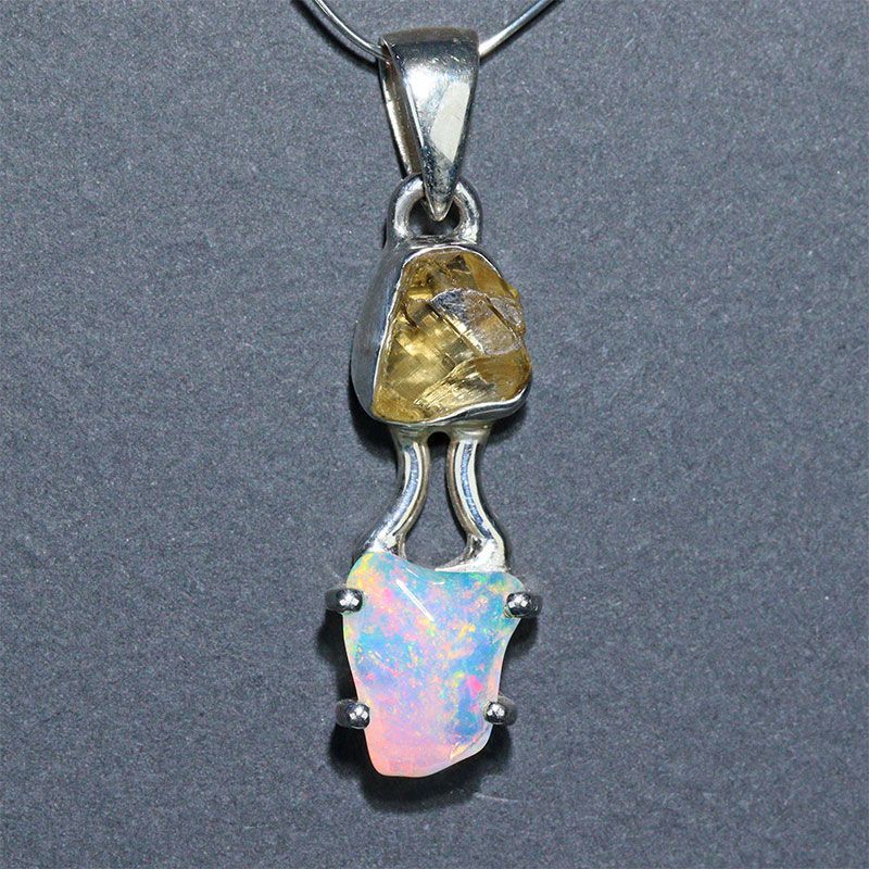 〔J368-1〕エチオピアンオパール シトリン sv925 宝石質原石ペンダントトップ opal citrine