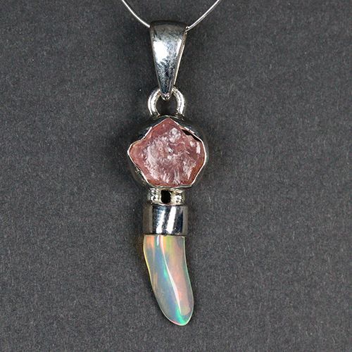 〔J368-5〕エチオピアンオパール ローズクォーツ sv925 宝石質原石ペンダントトップ opal rosequartz