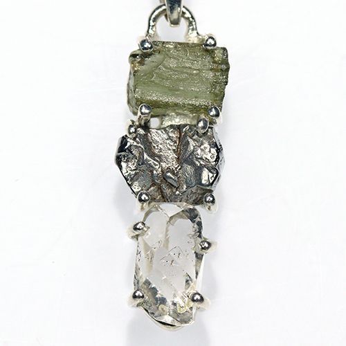 〔J 367-25〕天然モルダバイト 鉄隕石 ハーキマーダイヤモンド sv 925 ペンダントトップ meteorite