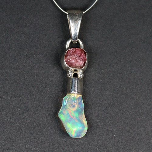 〔J368-13〕エチオピアンオパール ピンクトルマリン sv925 宝石質原石ペンダントトップ opal tourmaline
