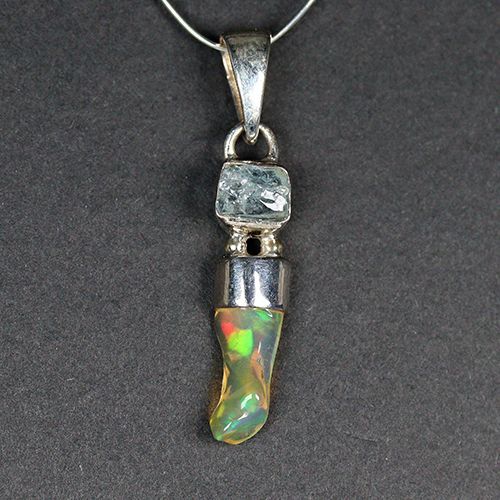 〔J368-14〕エチオピアンオパール アクアマリン sv925 宝石質原石ペンダントトップ opal aquamarine