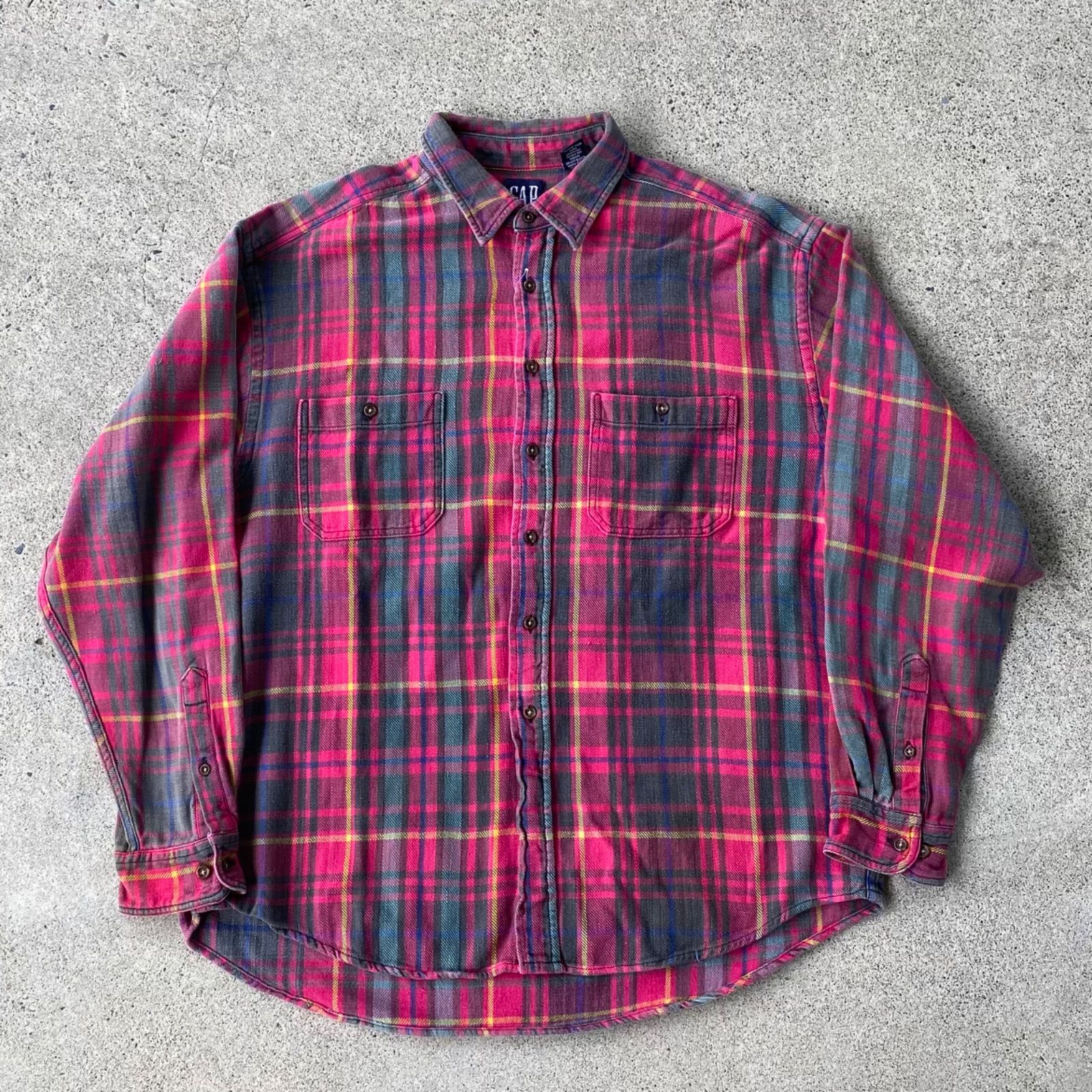 90 s GAP check heavy flannel shirts. 古着 OLD ネルシャツ レッド×ブラック 赤 XL ギャップ