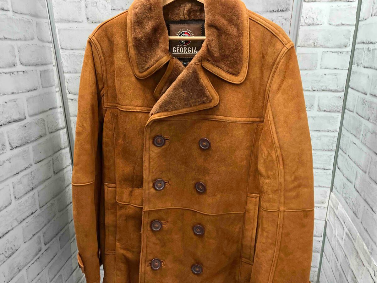 GEORGIA ムートンコート サイズL ブラウン 羊革 ピーコート ジョージア メンズ
