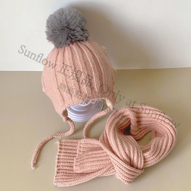 子供へのギフトニットマフラー ニット帽 2点セット キッズ ポンポン