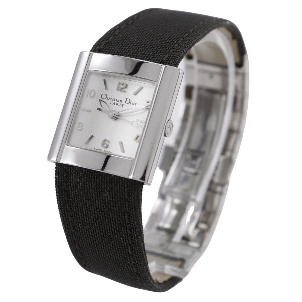 Dior クリスチャンディオール リバ D 80-100 ステンレススチール×キャンバス クオーツ アナログ表示 レディース シルバー文字盤 腕時計