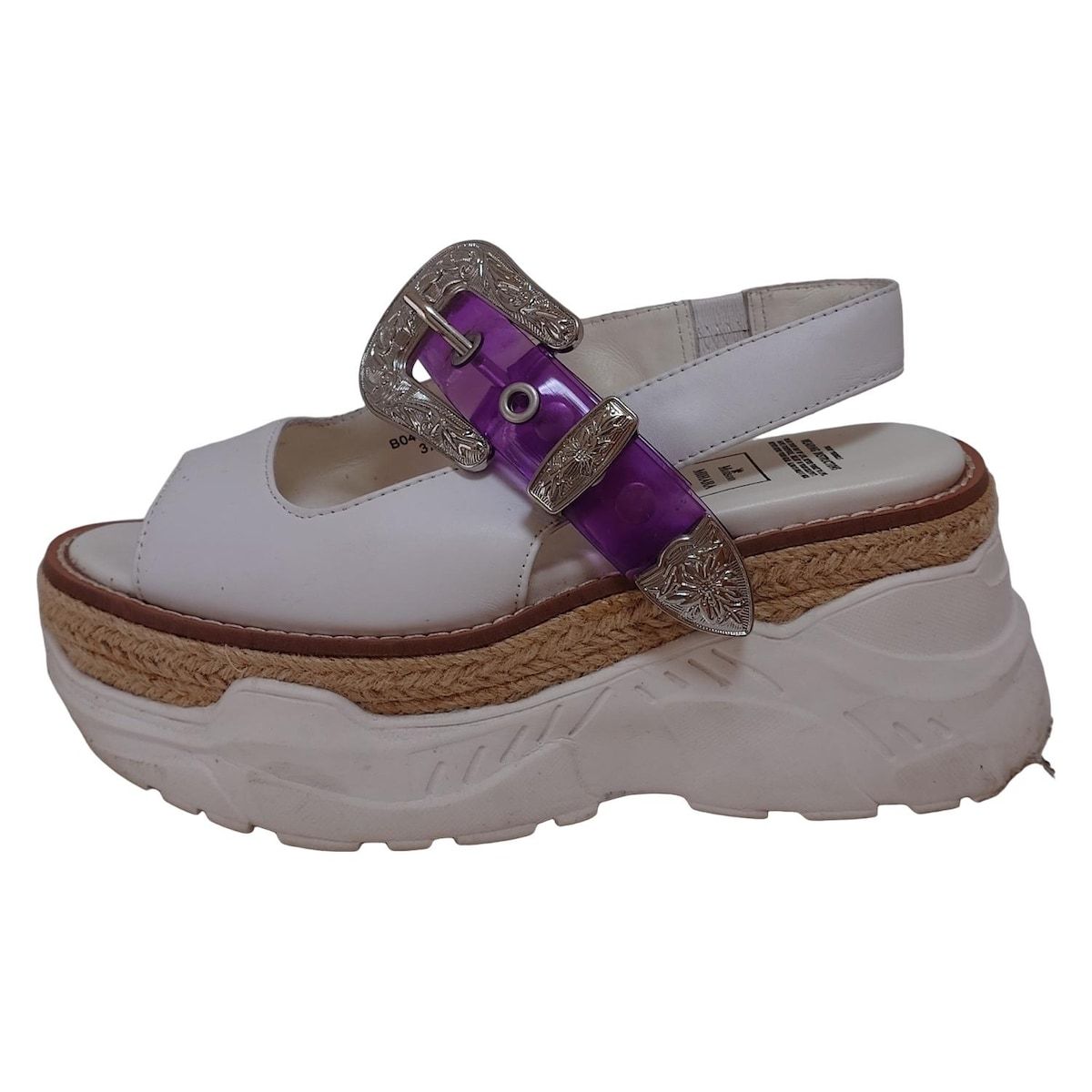 Maison MIHARA メゾンミハラヤスヒロ サンダル 37 レディース - 白×パープル×シルバー オープントゥ ウェッジソール レザー