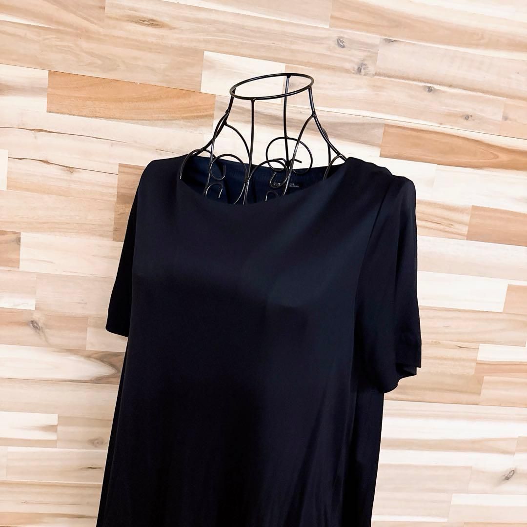 23区 アシンメトリー フリル ドッキング ワンピース 無地 S 紺ネイビー