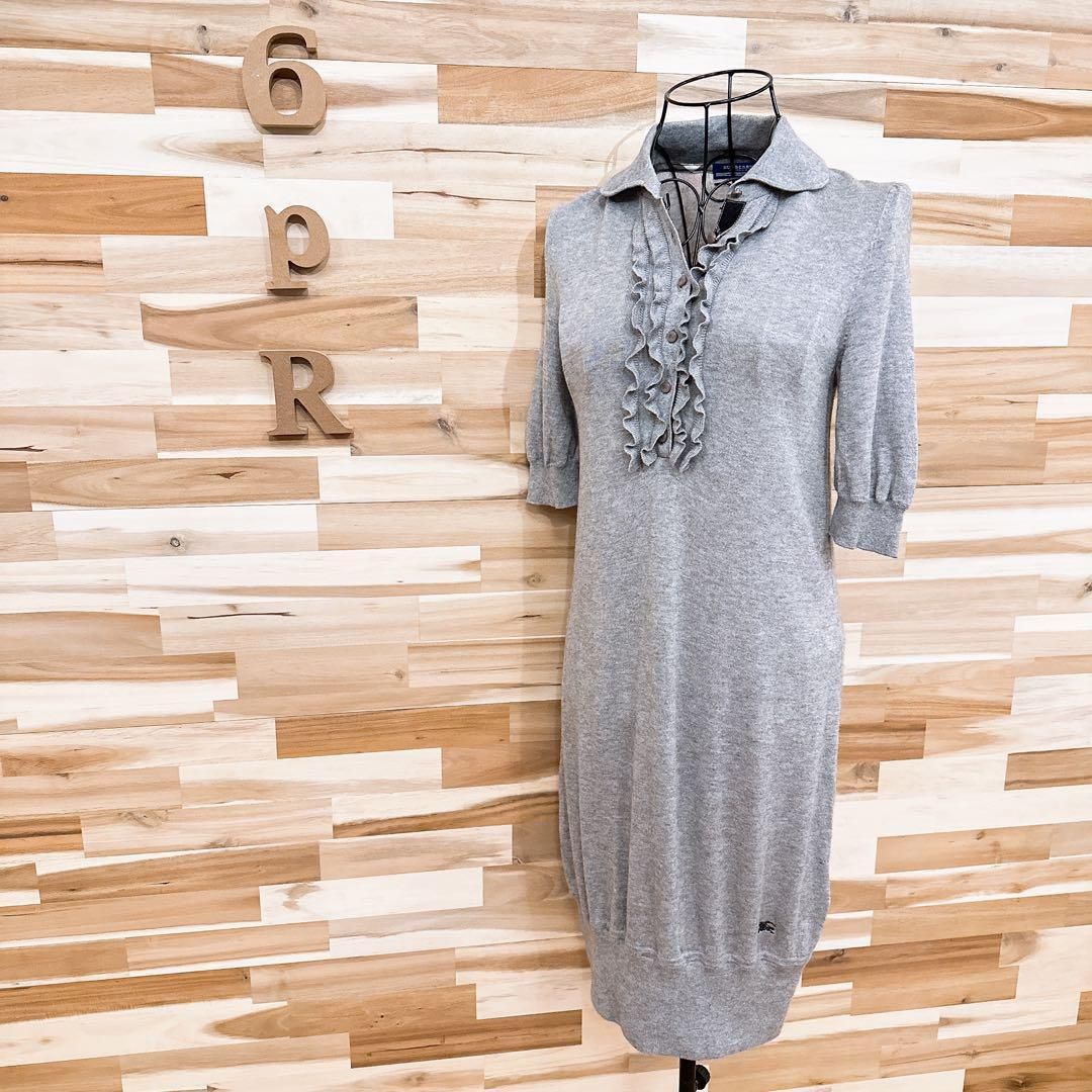 バーバリーブルーレーベル カシミヤ×コットン ニット ワンピース フリルM相当