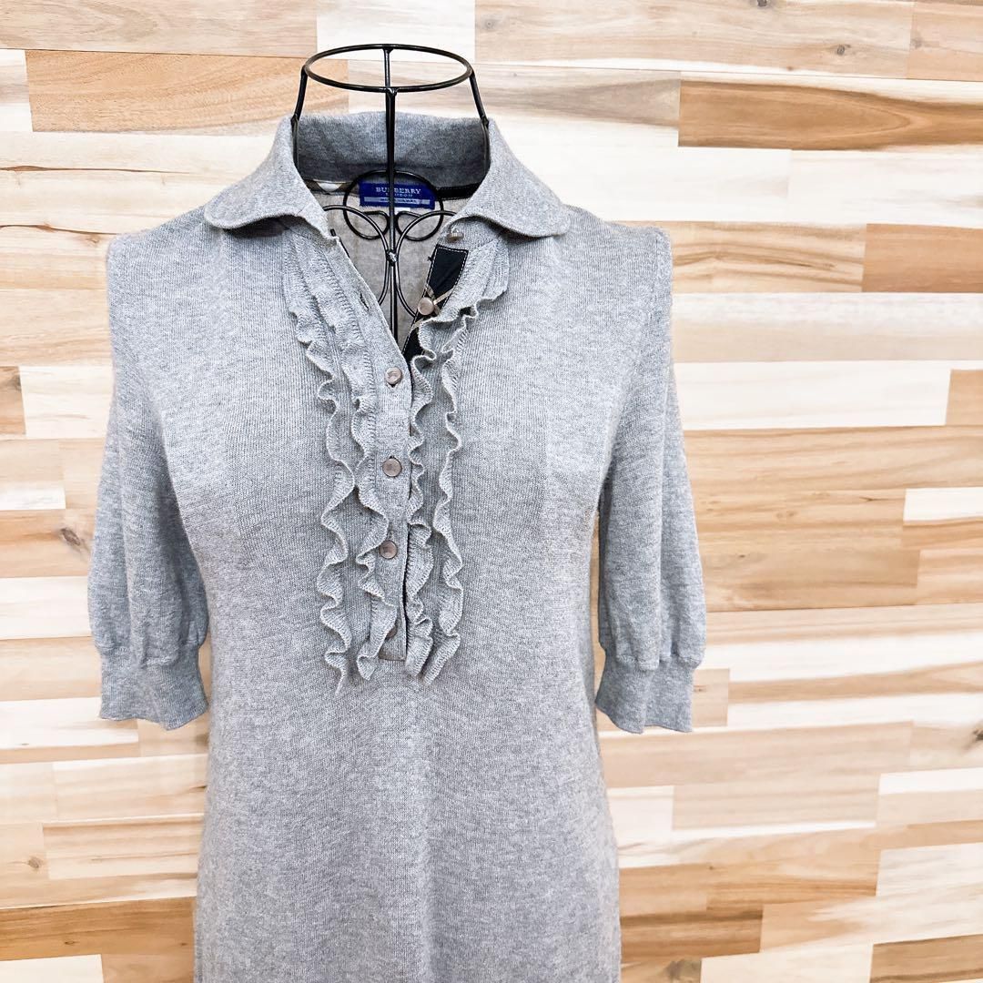 バーバリーブルーレーベル カシミヤ×コットン ニット ワンピース フリルM相当