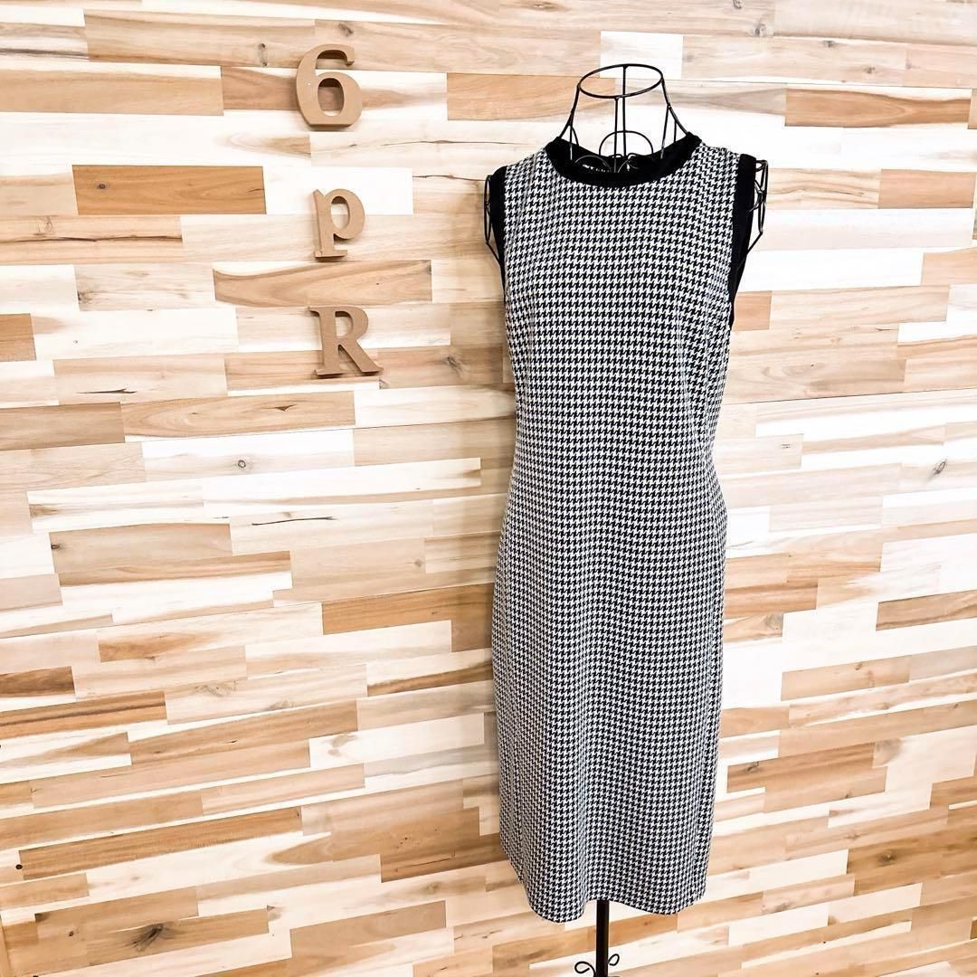 ローレンラルフローレン 千鳥柄 ノースリーブ ロング ワンピース M 黒×白