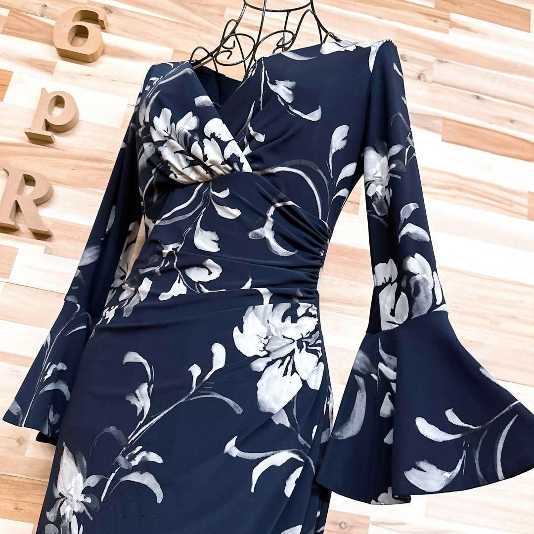 ローレンラルフローレン】フラワー カシュクール ドレス ワンピース 紺