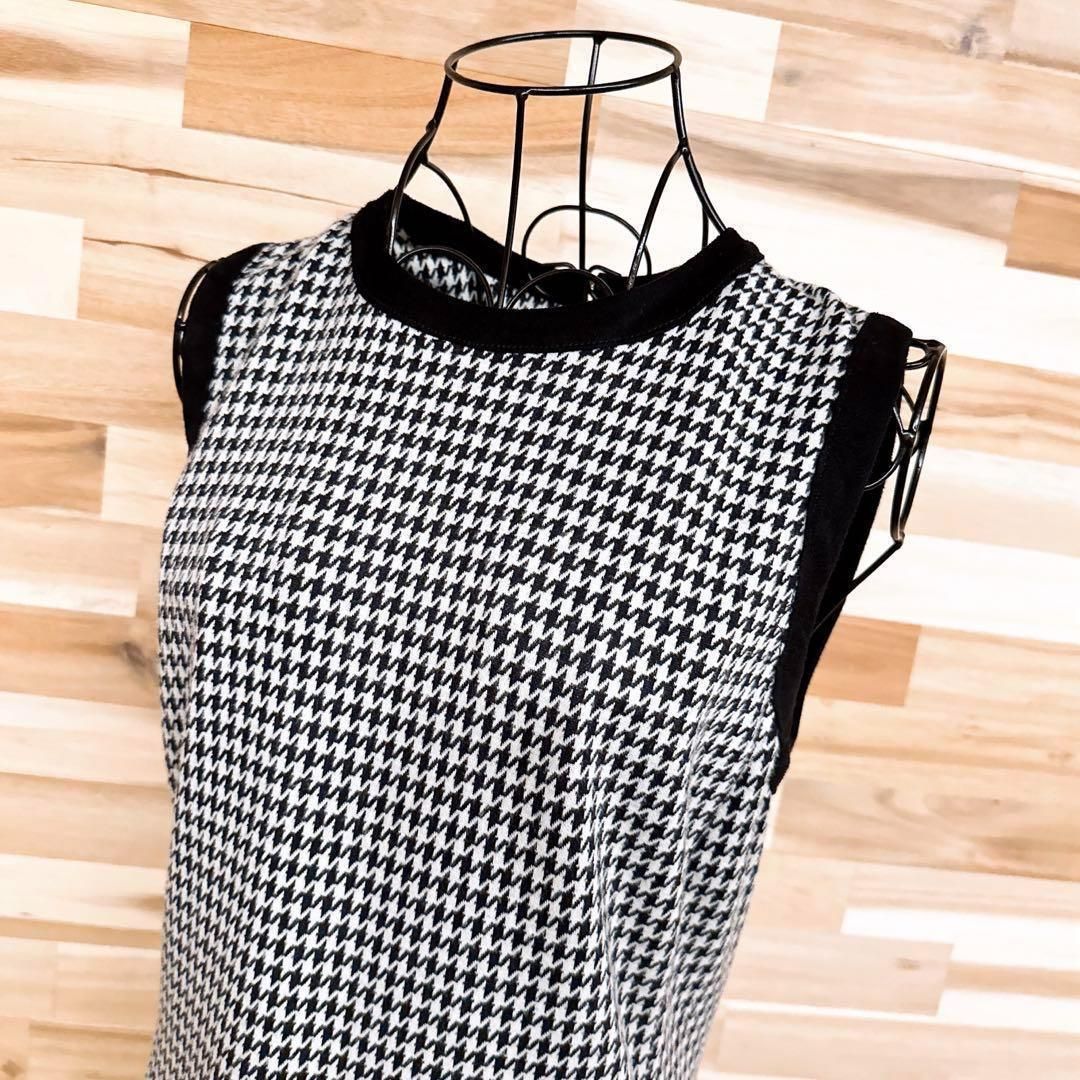 ローレンラルフローレン 千鳥柄 ノースリーブ ロング ワンピース M 黒×白