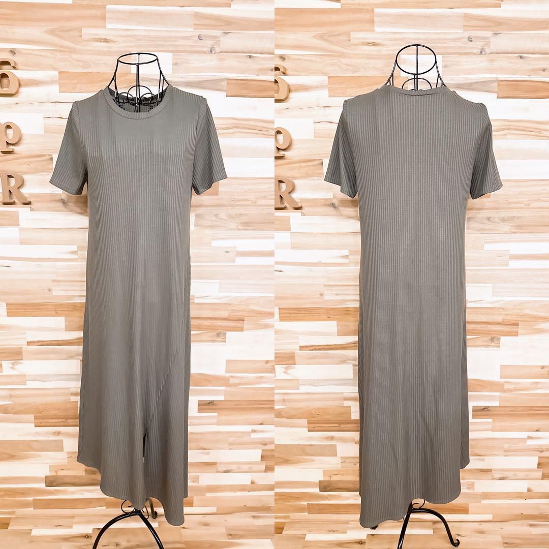  ユナイテッドトウキョウ ドロストカット ロング ワンピース2 way カーキ×黒 半袖 カットソーワンピース