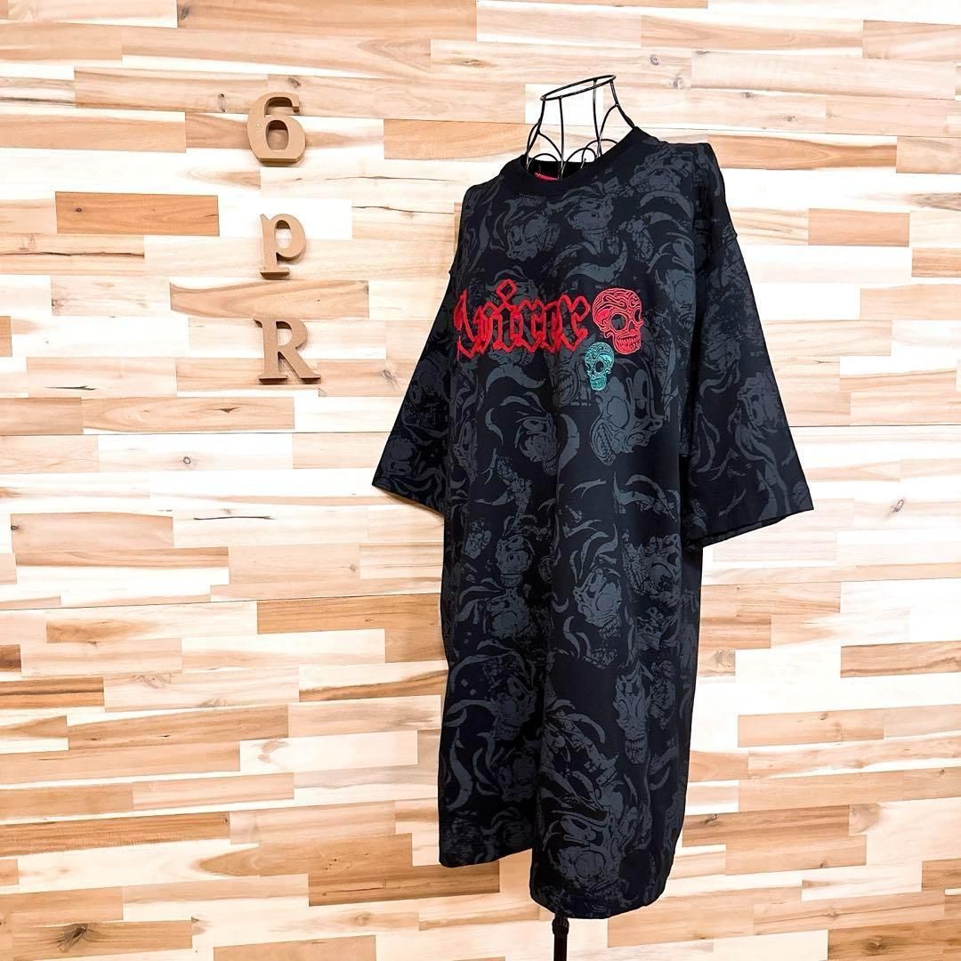アヴィレックス オーバーサイズ スカル Tシャツ ワンピース刺繍 XXL黒
