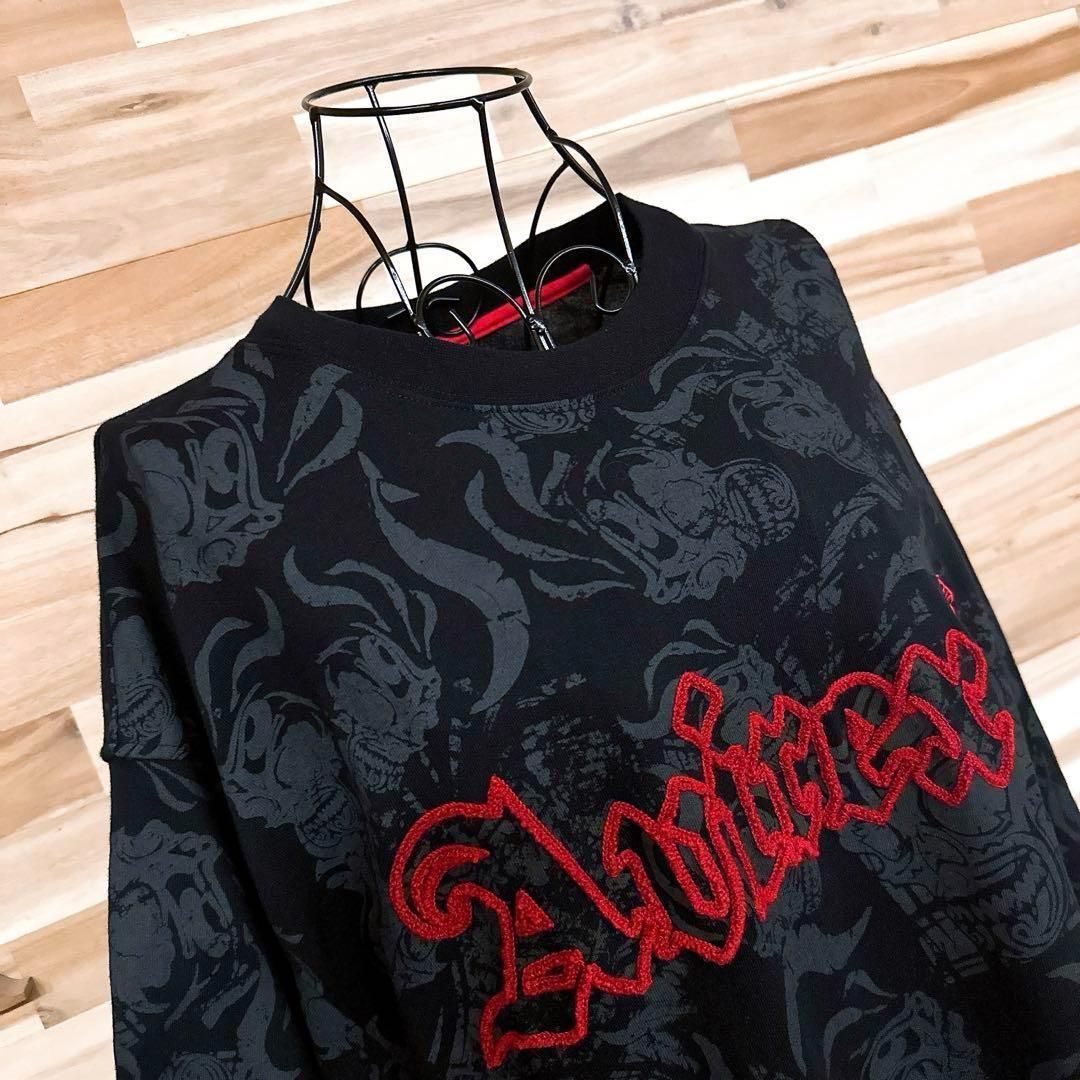  アヴィレックス オーバーサイズ スカル Ｔシャツ ワンピース刺繍 XXL黒 半袖 ひざ丈ワンピース