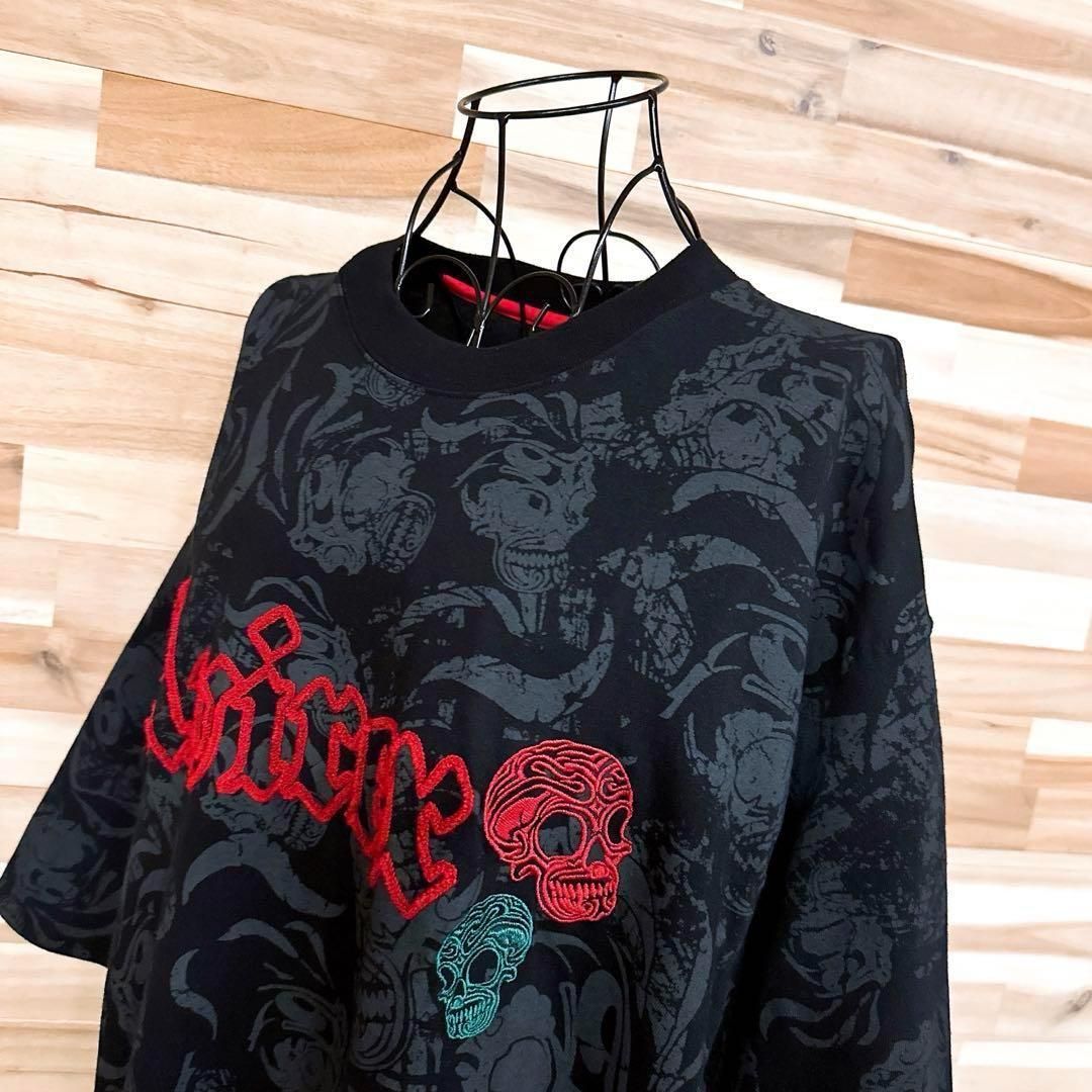 アヴィレックス オーバーサイズ スカル Ｔシャツ ワンピース刺繍 XXL黒