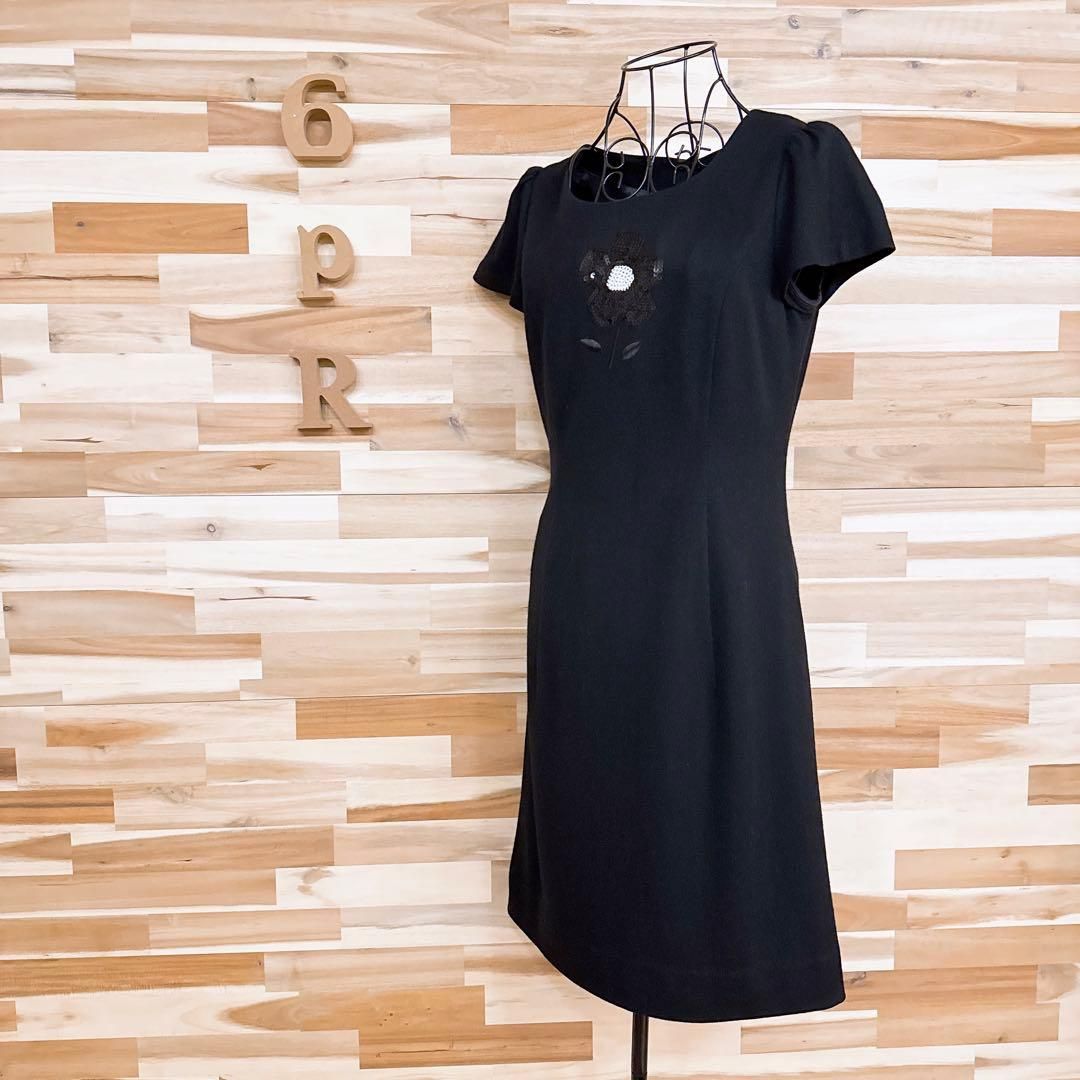 エムズグレイシー スパンコール 花フラワーモチーフ ワンピース ウール 黒×白