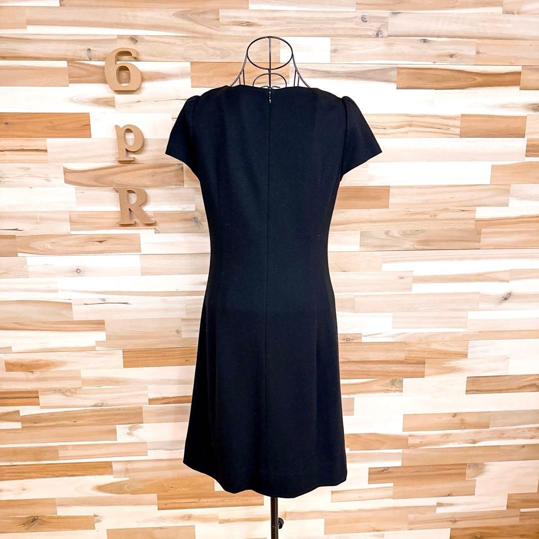  エムズグレイシー スパンコール 花フラワーモチーフ ワンピース ウール 黒×白 半袖 ひざ丈ワンピース