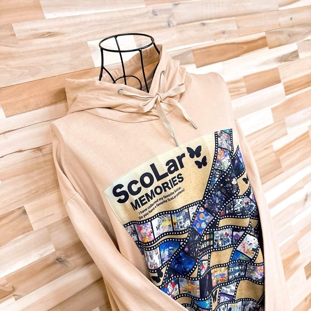  ス オーバーサイズ ロング パーカー ワンピース フード Mベージュ 黒 長袖 七分袖 カットソーワンピース