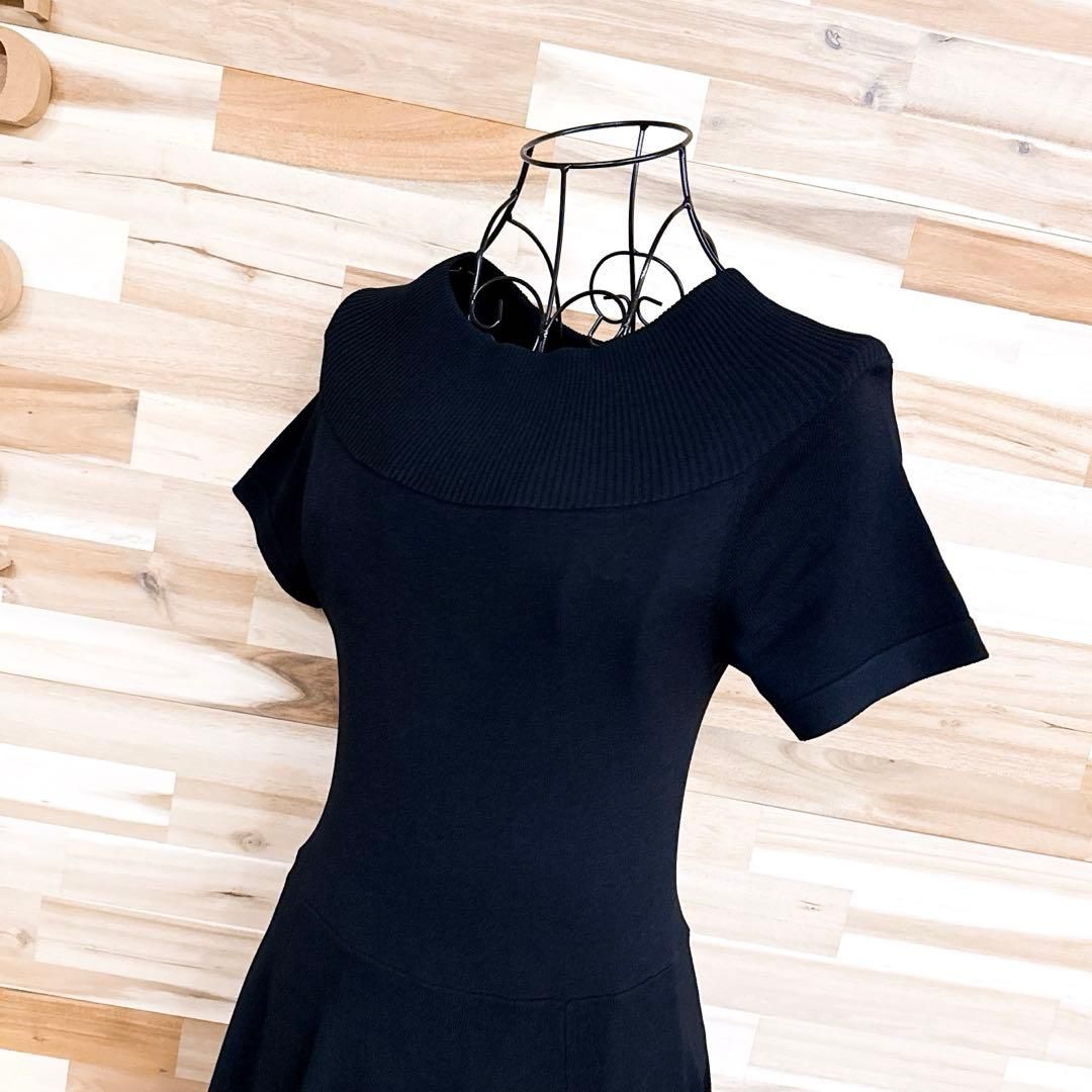 ソブ レーヨン ブレンド 半袖 ニット ワンピース フ スカート Aライン黒