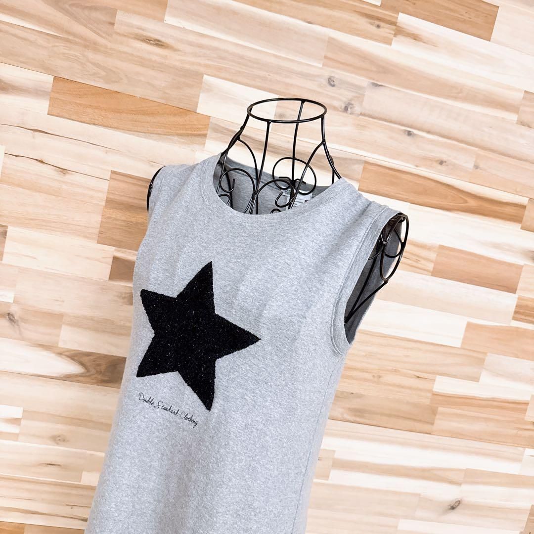 ダブル クロージング 星スター ノースリーブ ワンピース グレー×黒