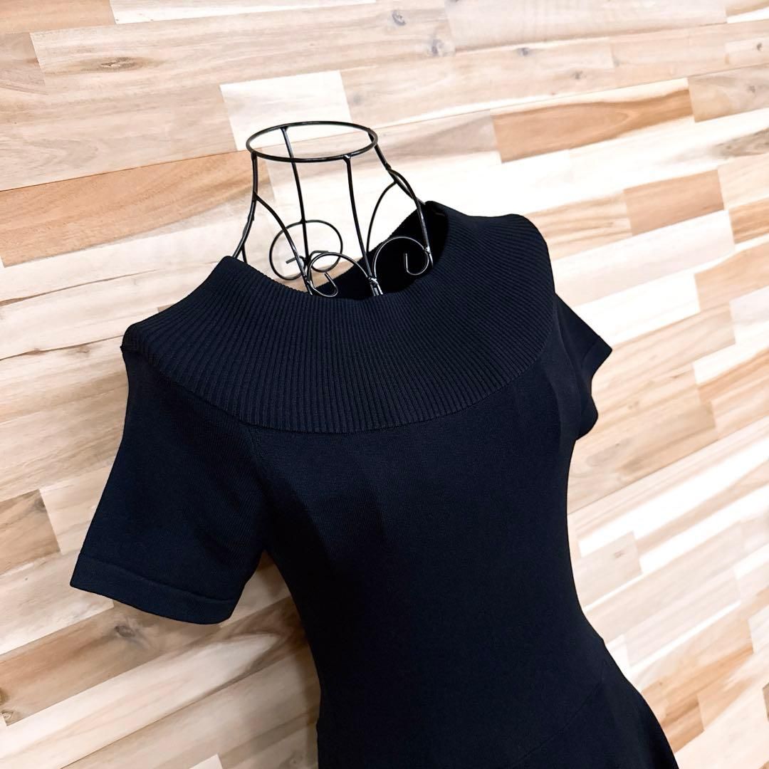  ソブ レーヨン ブレンド 半袖 ニット ワンピース フ スカート Aライン黒 半袖 ひざ丈ワンピース