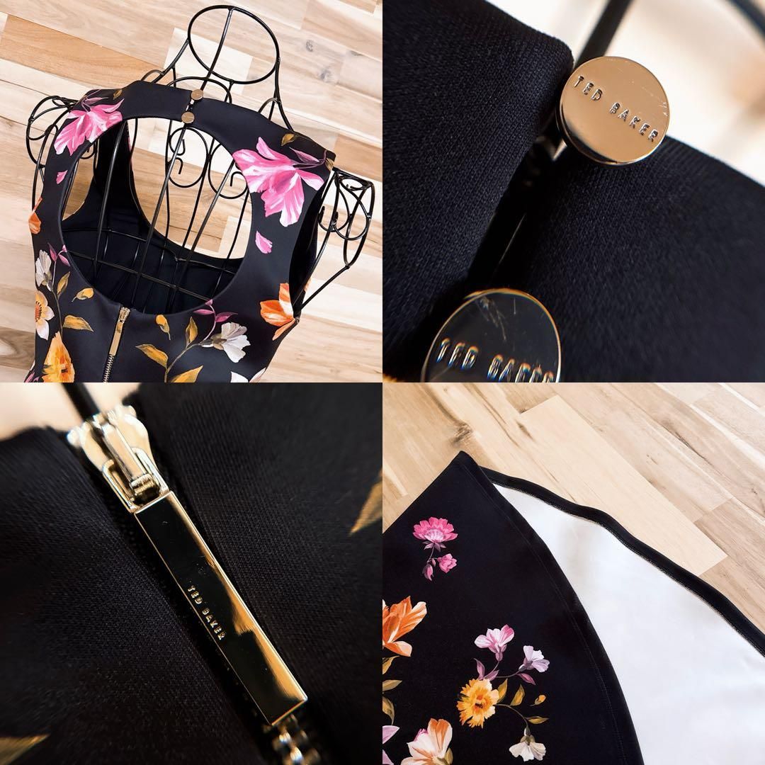 テッドベーカー】ノースリーブ 花柄 フレア ドレス ワンピース 黒