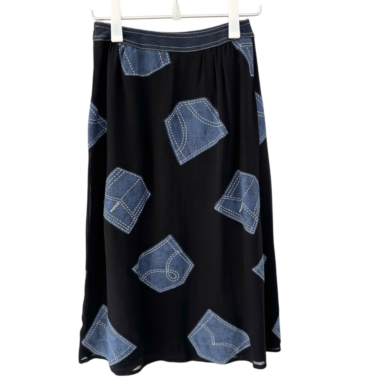 Z1611 jun ashida ジュンアシダ シルク混 デニムポケット柄 シフォン