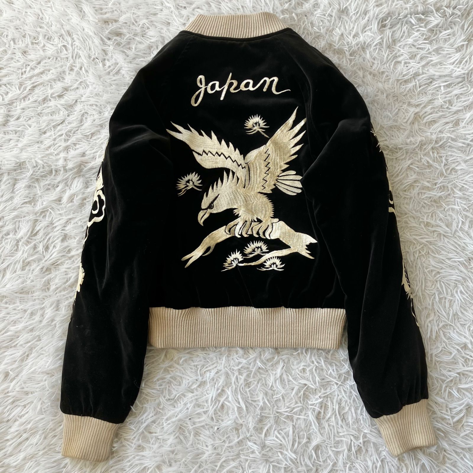 PEARL DIVER 2面用 日本 70s スカジャン ワシ虎龍 別珍 古着 リバーシブル ベロア 刺繍 4116