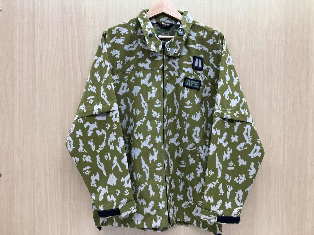 A BATHING APE ア ベイシング エイプ レインジャケット エイプカモ ベープ デジタルカモフラージュ デタッチャブル グリーン サイズM