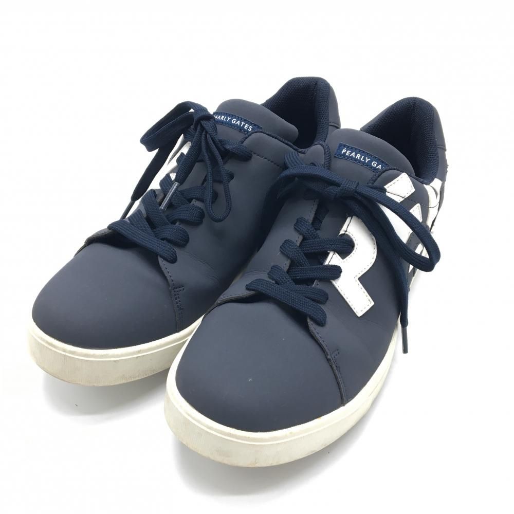 美品】パーリーゲイツ ゴルフシューズ ネイビー×白 サイドロゴ 053