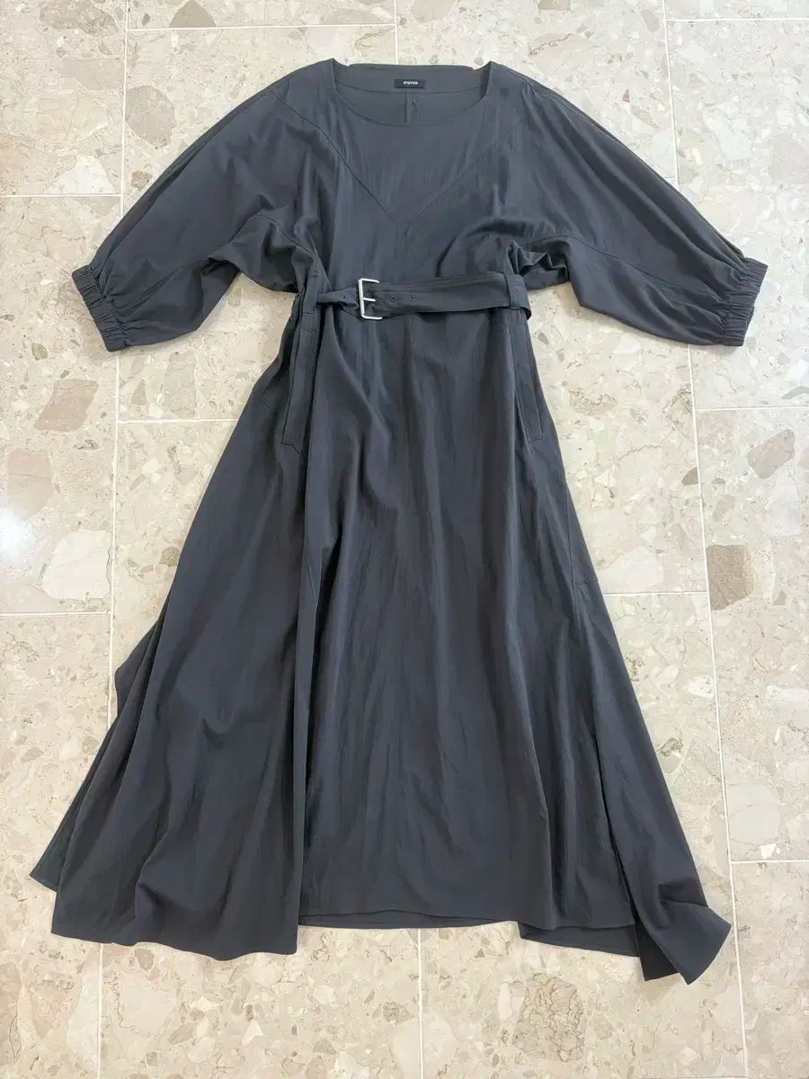 ハンサム システム ベルト付き アシンメトリー ロング丈ワンピース