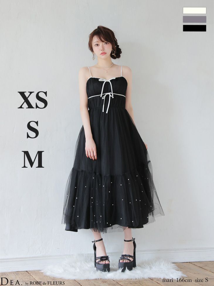 ブラック fm3445 FM4335-IV-2511 ROBE de FLEURS ローブドフルール ドットパールリボン チュールフ ロング ドレス キャバドレス