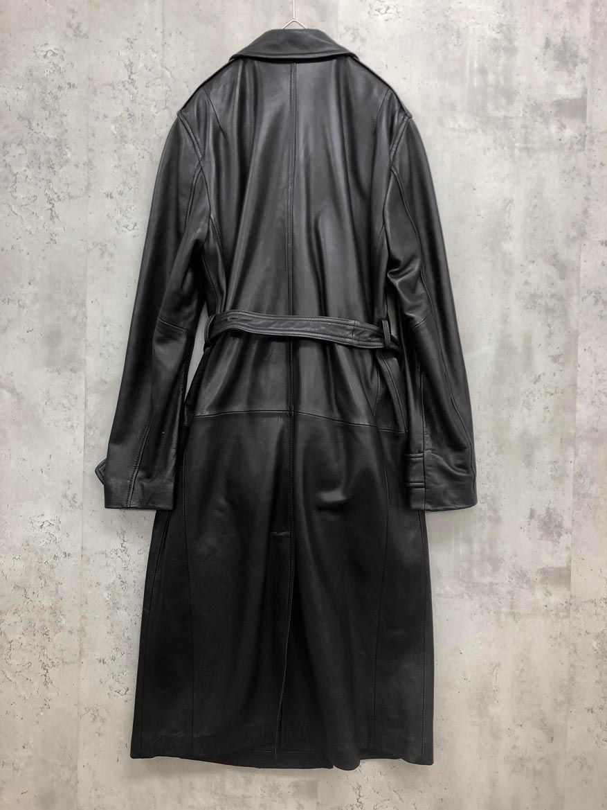 ★オールレザー★ ダブル トレンチコート Partina 牛革 黒 L相当 ☆オールレザー☆ ダブル トレンチコート Partina 牛革 黒 L相当