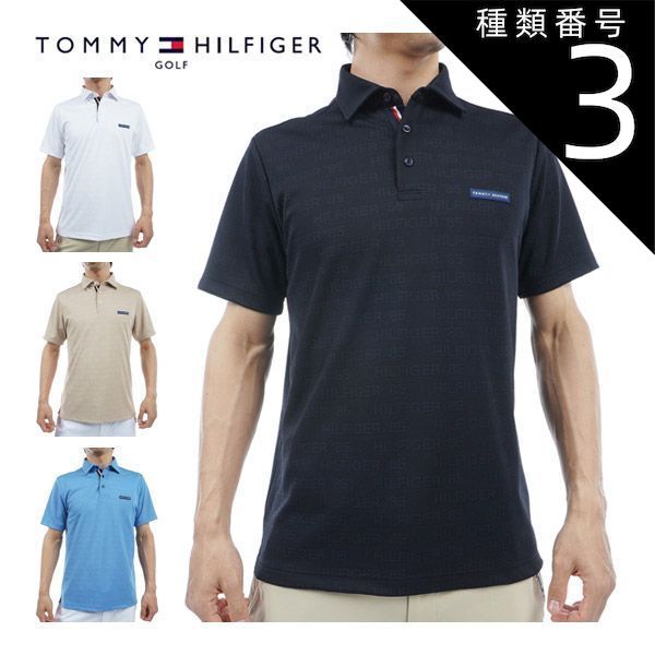 種類3：SND(28)/LL トミーヒルフィガー ゴルフ ウェア メンズ 凹凸ロゴジャガード 半袖 ポロシャツ THMA413 M-XL