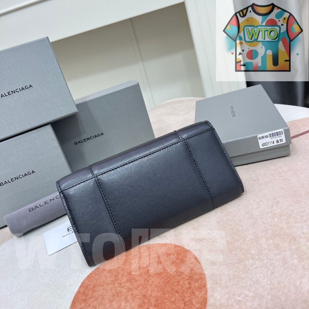 本日特価] バレンシアガ 新作 ラージサイズ ブラックレザー ウォレット