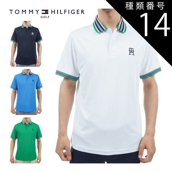 種類14：GRN(60)/XL トミーヒルフィガー ゴルフ ウェア メンズ マルチライン 半袖 ポロシャツ THMA407 M-XL