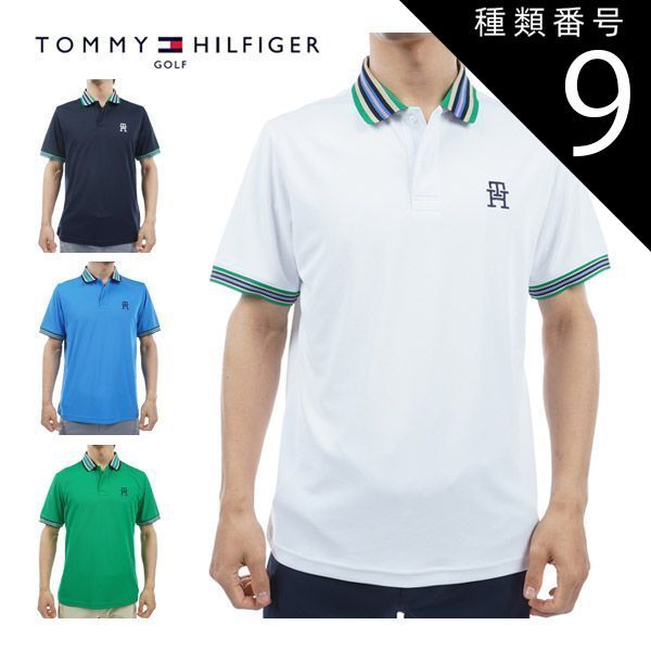 種類9：BLU(34)/M トミーヒルフィガー ゴルフ ウェア メンズ マルチライン 半袖 ポロシャツ THMA407 M-XL